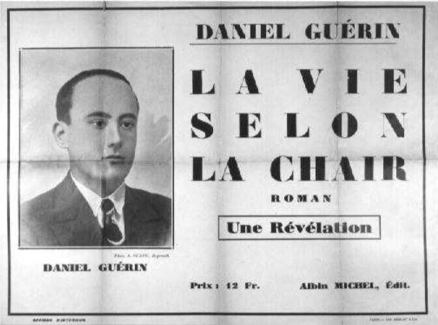 Affiche de « La Vie selon la chair », roman de Daniel Guérin, Albin Michel